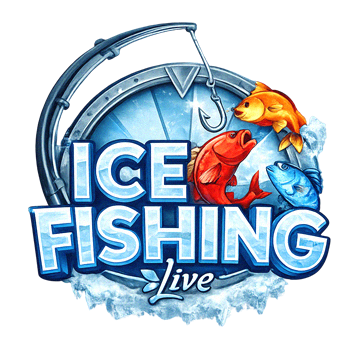 Ice Fishing automat Hacksaw Gaming z wędkarzem na lodzie i nagrodami w wolnych spinach